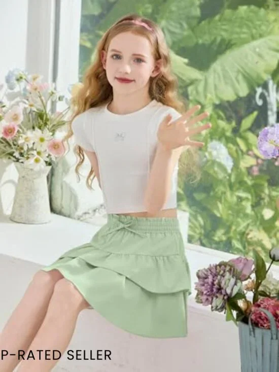 Ruffle Tiered Mini Skort High Waist Flowy Tennis Golf Skirt Girls Adjustable - Picture 4 of 7